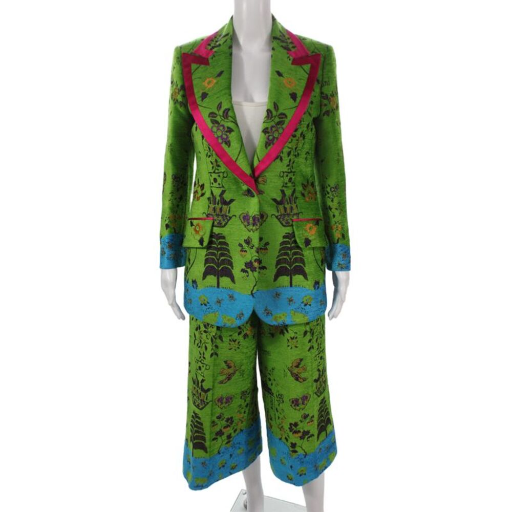 Gucci Womens Floral & Landscape Print Blazer Pants Suit Set Green Size 42 44